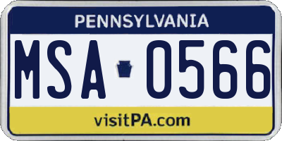 PA license plate MSA0566