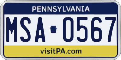 PA license plate MSA0567