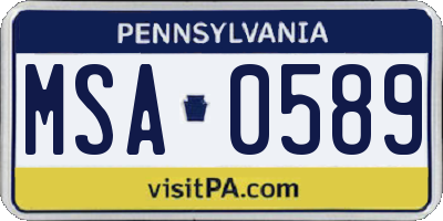 PA license plate MSA0589