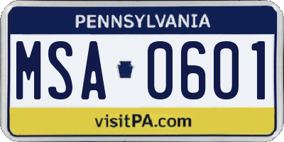 PA license plate MSA0601