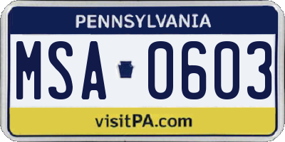 PA license plate MSA0603