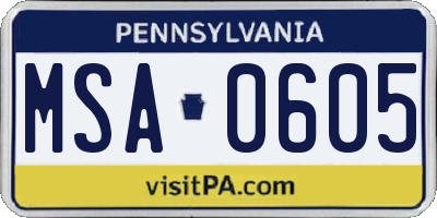 PA license plate MSA0605