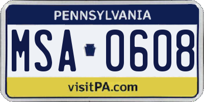 PA license plate MSA0608