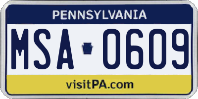 PA license plate MSA0609