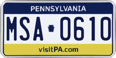 PA license plate MSA0610