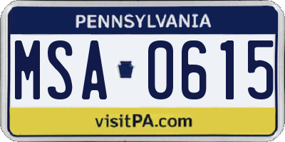 PA license plate MSA0615