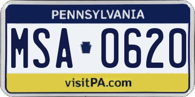 PA license plate MSA0620