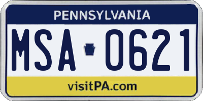 PA license plate MSA0621