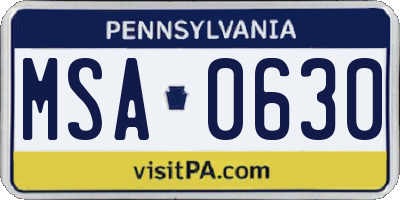 PA license plate MSA0630