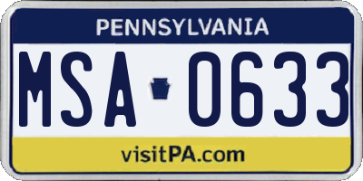 PA license plate MSA0633