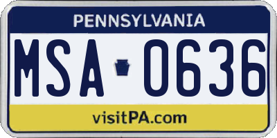 PA license plate MSA0636