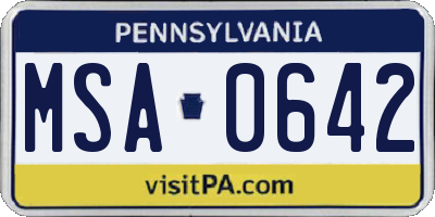 PA license plate MSA0642