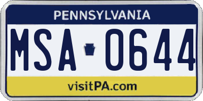 PA license plate MSA0644