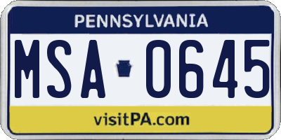 PA license plate MSA0645