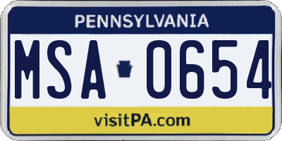 PA license plate MSA0654