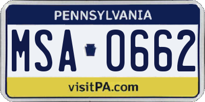 PA license plate MSA0662