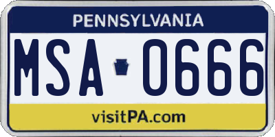 PA license plate MSA0666