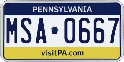 PA license plate MSA0667