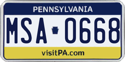 PA license plate MSA0668
