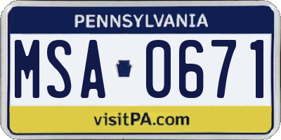 PA license plate MSA0671