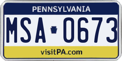 PA license plate MSA0673