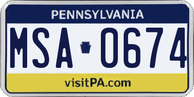 PA license plate MSA0674