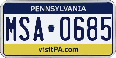 PA license plate MSA0685