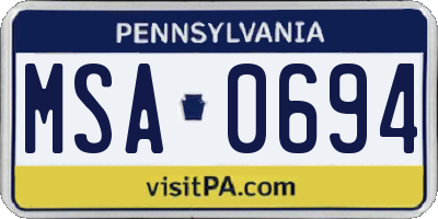 PA license plate MSA0694