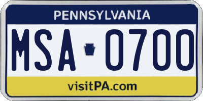 PA license plate MSA0700