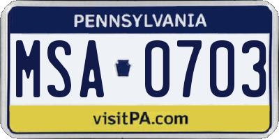 PA license plate MSA0703