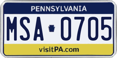 PA license plate MSA0705