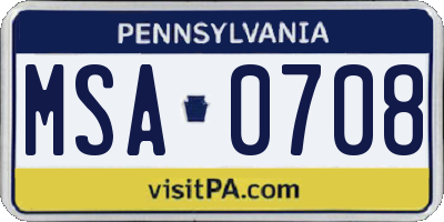 PA license plate MSA0708
