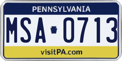 PA license plate MSA0713