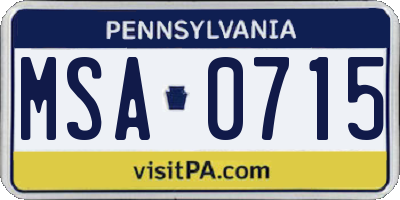 PA license plate MSA0715