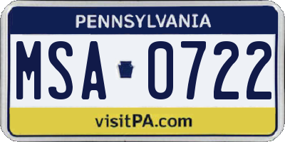 PA license plate MSA0722