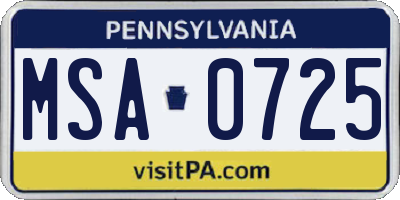 PA license plate MSA0725