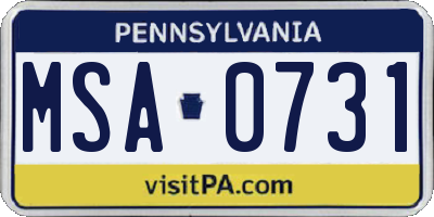 PA license plate MSA0731