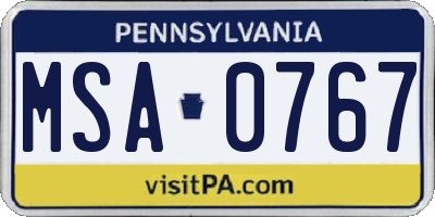 PA license plate MSA0767