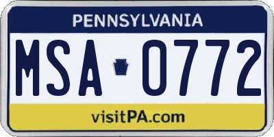 PA license plate MSA0772