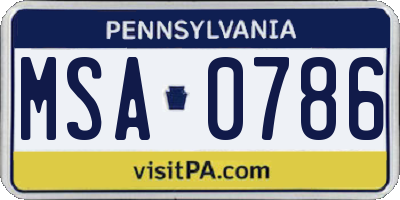 PA license plate MSA0786