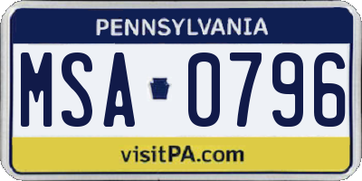 PA license plate MSA0796
