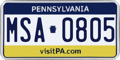 PA license plate MSA0805