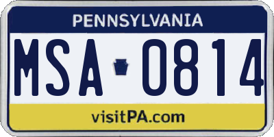 PA license plate MSA0814