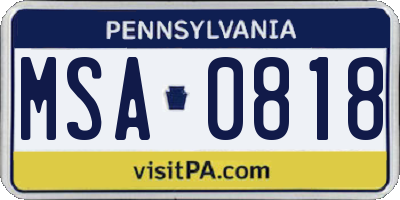 PA license plate MSA0818