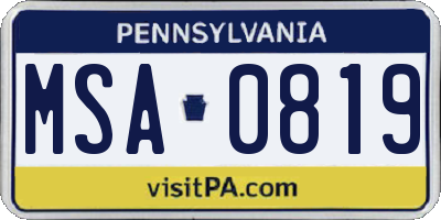 PA license plate MSA0819