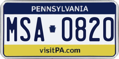 PA license plate MSA0820