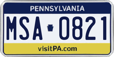 PA license plate MSA0821