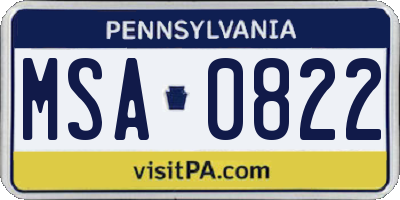 PA license plate MSA0822