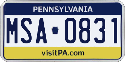 PA license plate MSA0831