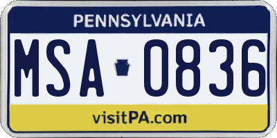 PA license plate MSA0836